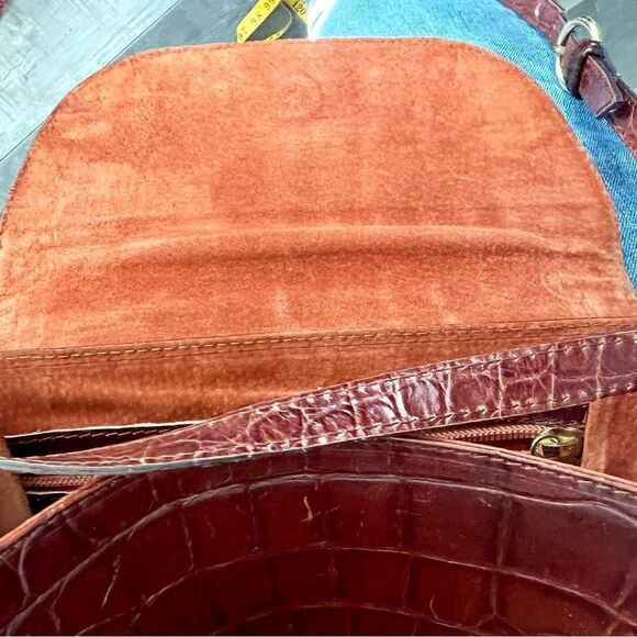 Vtg Joan & David Alligator Italy Brown Leather Lining Crocodile Crossbody Bag - Picture 10 of 12